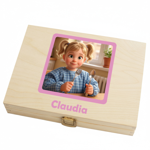 Kinderbesteck-Set mit Foto im Cartoon-Stil umgewandelt