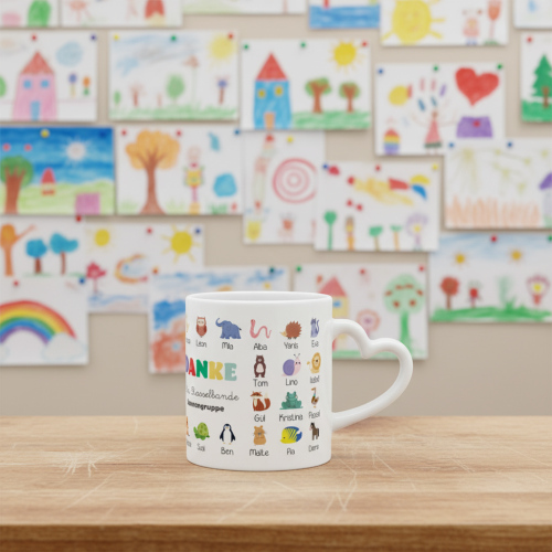Personalisierte Tasse Danke mit Tieren und Vornamen