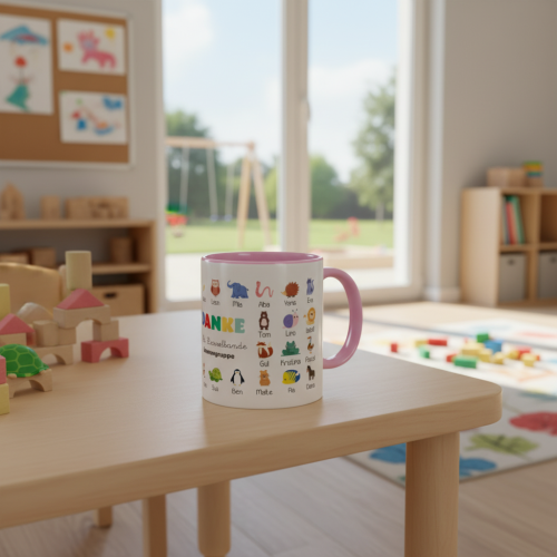 Personalisierte Tasse Danke mit Tieren und Vornamen