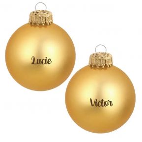 Set aus goldfarbenen Glas-Weihnachtskugeln mit Gravur