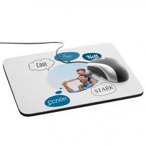 Mousepad mit Sprechblasen und Foto