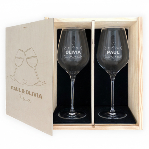 Personalisierte Geschenkbox mit 2 Weingläsern Cheers