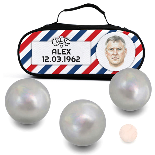 Personalisierte Tasche f&uuml;r Boule-Kugeln Barbershop mit Foto