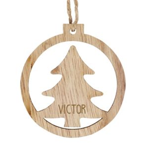 Personalisierte Weihnachtskugel aus Holz Tannenbaum mit Namensgravur