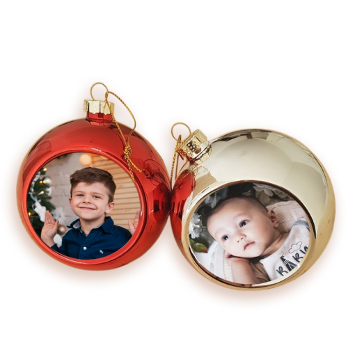 Personalisierte Weihnachtskugel rot/metallic mit Foto