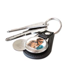 Personalisierter Foto-Schlüsselanhänger mit Einkaufschip Leder