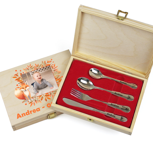 Personalisiertes Kinderbesteck-Set Kleiner Fuchs mit Foto