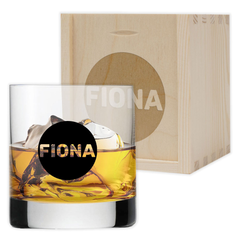 Personalisiertes Whiskyglas Vorname in schwarzem Kreis
