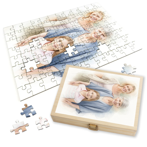 Puzzle aus einem in Aquarell verwandelten Foto