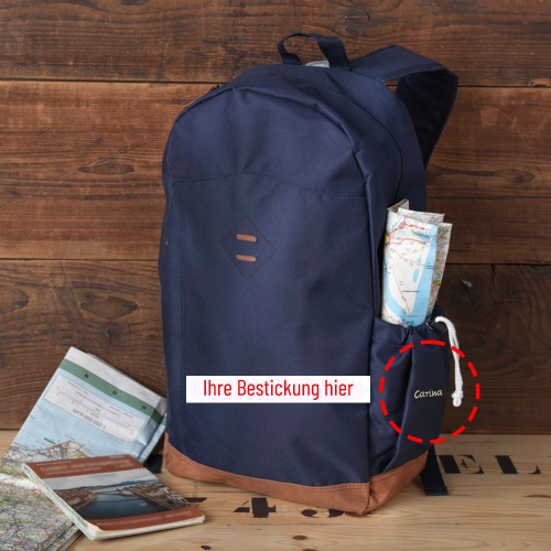 Rucksack blau Chester Bestickung