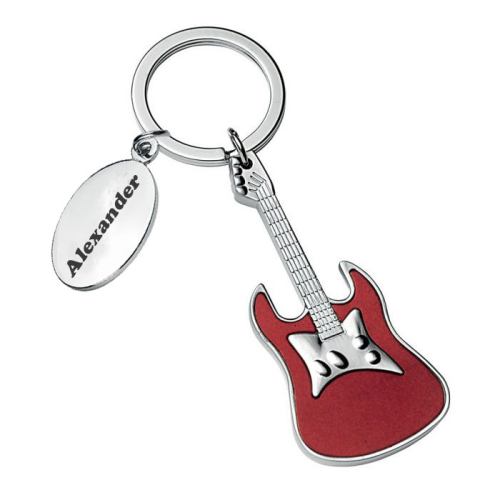 Schlüsselanhänger Gitarre mit Gravur rot