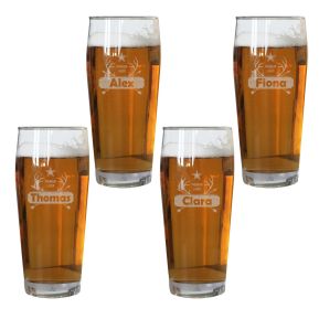 Set aus 4 gravierten Biergläsern