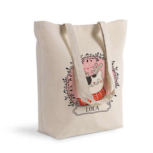 Shoppingtasche Katze mit Lichterkette Weihnachtsparty