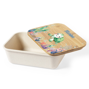 Snackbox mit personalisiertem Bambusdeckel und Wasserdekor