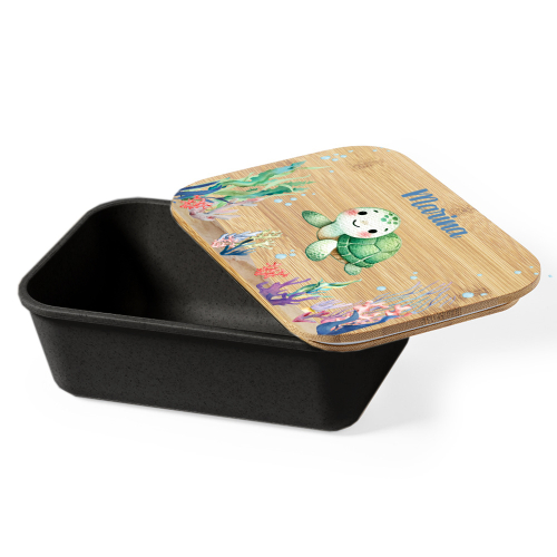 Snackbox mit personalisiertem Bambusdeckel und Wasserdekor