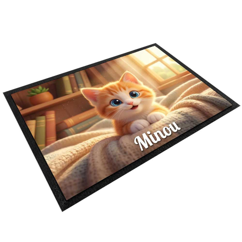 Personalisierte Napfunterlage im 3D-Animationsstil f&uuml;r Hund oder Katze