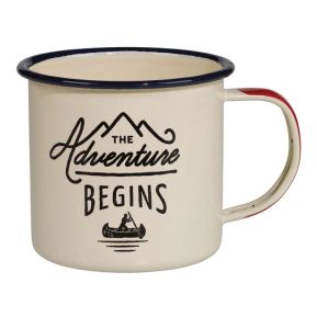 Emaillierte Tasse "The Adventure Begins" creme