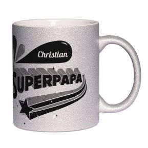 Personalisierte Tasse mit Pailletten Superpapa