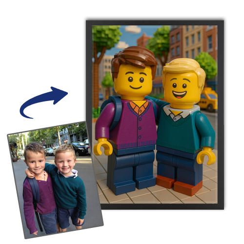 Porträt mit Figuren aus Bausteinen nach einem Foto