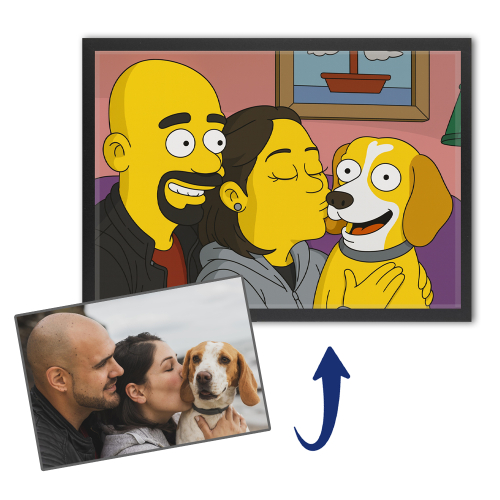 Karikatur im gelben Cartoon-Stil nach einem Foto