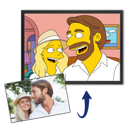 Karikatur im gelben Cartoon-Stil nach einem Foto