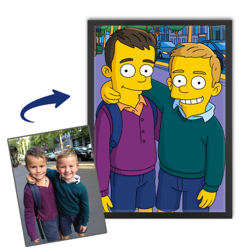 Karikatur im gelben Cartoon-Stil nach einem Foto