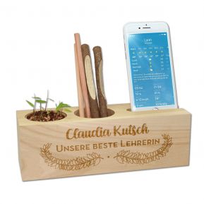Gravierter Schreibtisch-Organizer Blumen