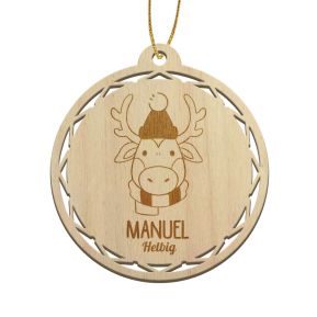 Gravierte Weihnachtskugel aus Holz für Kinder mit Tiermotiven