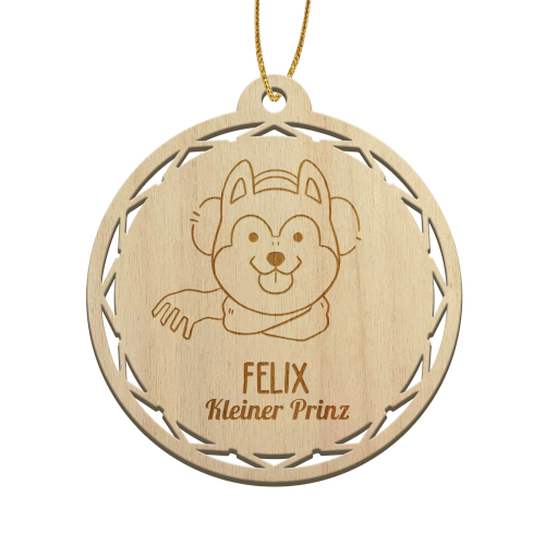 Weihnachtskugel aus Holz für Kinder Schlittenhund