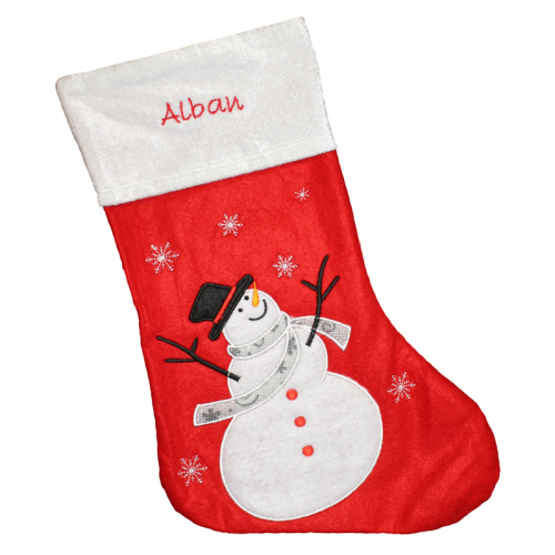 Weihnachtssocke aus Filz mit Stickerei Schneemann