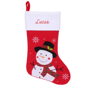 Bestickter Nikolausstiefel aus rotem Filz Schneemann