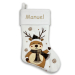 Weiße Weihnachtsstiefel mit einem Namen bestickt