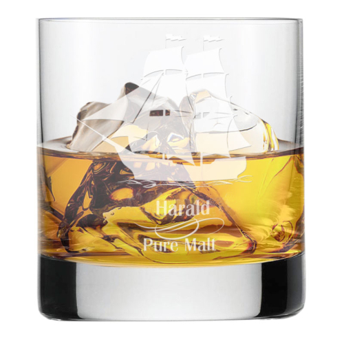 Whiskyglas des Seemanns mit Gravur