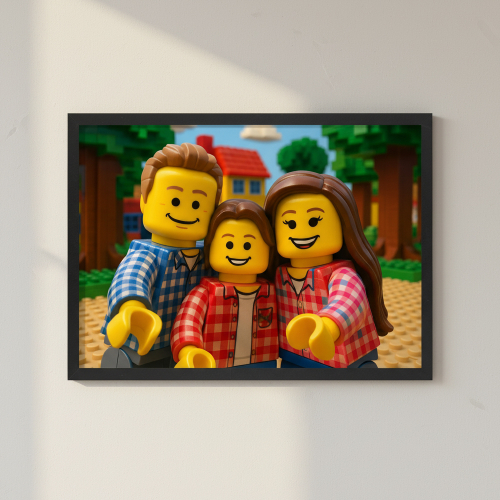 Porträt mit Figuren aus Bausteinen nach einem Foto