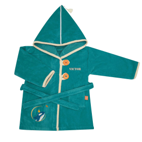 Bestickter Kinderbademantel Orca trkis
