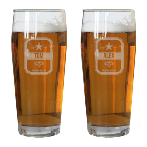 Set aus 2 gravierten Bierglsern
