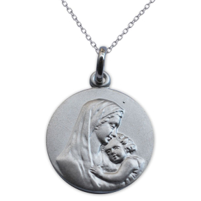 Taufmedaillon Maria mit Jesuskind Silber mit Gravur