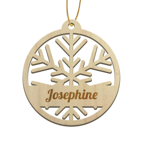 Gestanzte Weihnachtskugel aus Holz mit Gravur Schneeflocke