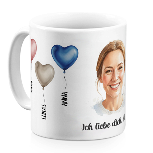 Personalisierte Tasse Herzballons