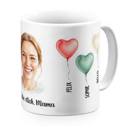 Personalisierte Tasse Herzballons