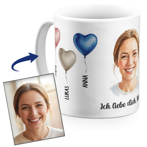 Personalisierte Tasse Herzballons