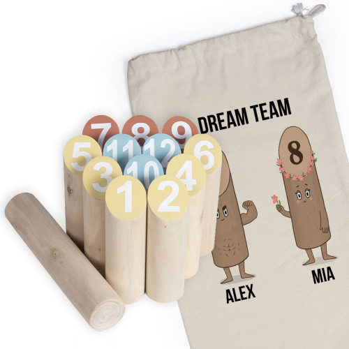 Finnisches Kegelspiel in personalisiertem Beutel Pin Family