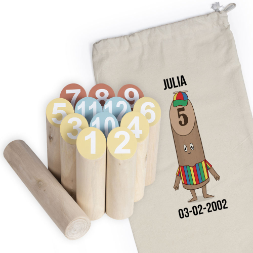 Finnisches Kegelspiel in personalisiertem Beutel Pin Family