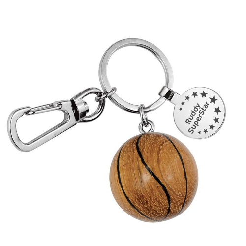 Holz-Schlüsselanhänger in Form eines Basketballs mit Personalisierung 