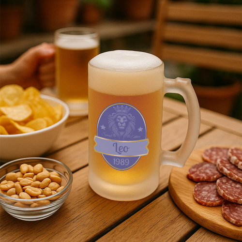 Personalisierter Bierkrug mit Löwenmotiv