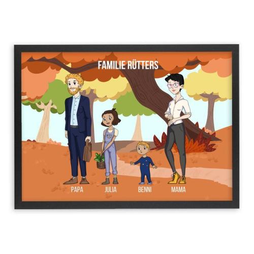 Personalisiertes Poster mit Rahmen Manga Family