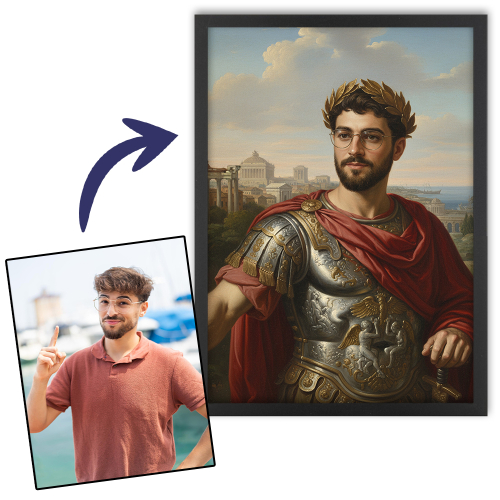 Portr&auml;t eines Mannes, der in eine historische Figur verwandelt wurde