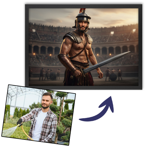 Portr&auml;t eines Mannes, der in eine historische Figur verwandelt wurde