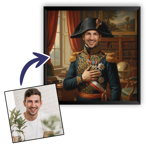 Portr&auml;t eines Mannes, der in eine historische Figur verwandelt wurde