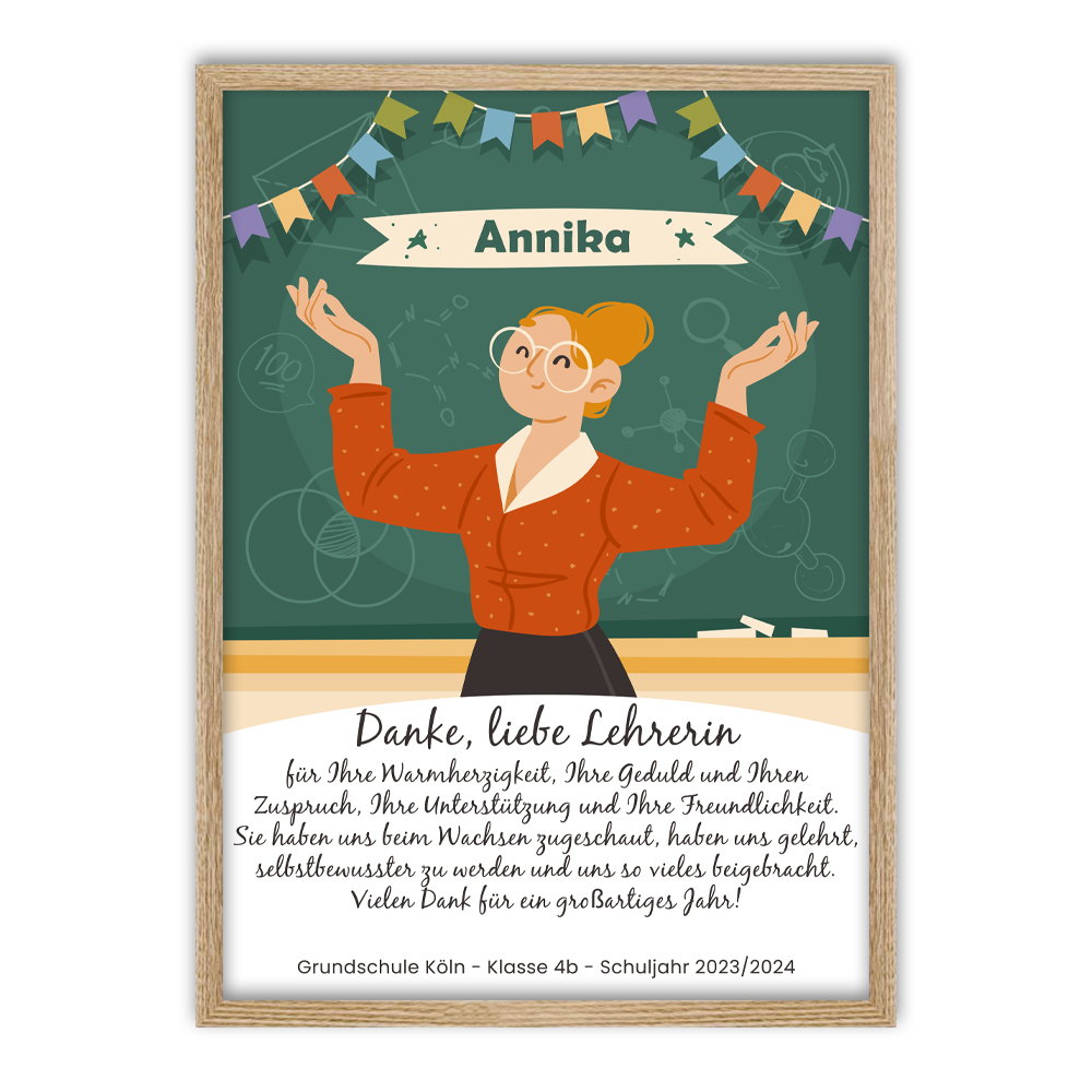 Eingerahmtes Poster "Danke lieber Lehrer" oder "Danke liebe Lehrerin